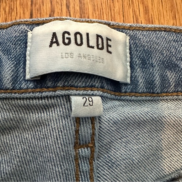 Agolde Blue Distressed Wilder Denim Organic Cotton Blend Straight Jeans Size 29 - Picture 5 of 13